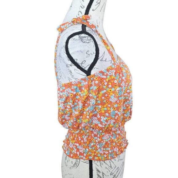 Crave Fame Women's Size Small Orange Floral Cropped Shoulder Tie Cami Tank - Picture 6 of 6